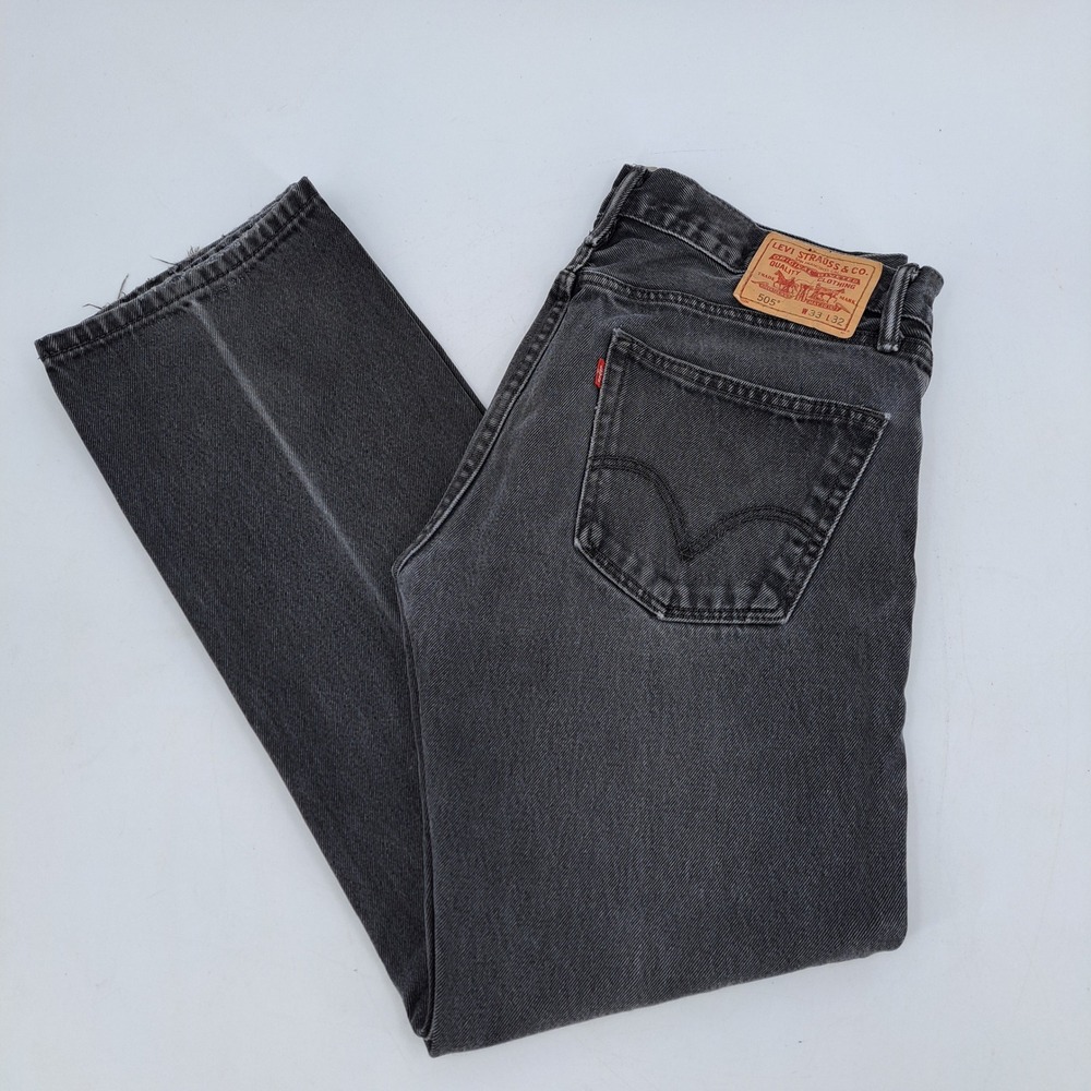 Levi's 505 Straight Fit Jeans Mens 33x32 100% Cotton Black Faded 5-Pocket Denim